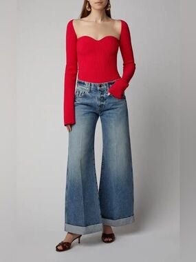 Khaite Noelle Jeans Ultra Wide Leg High Rise Mid Wash Jeans NWOT